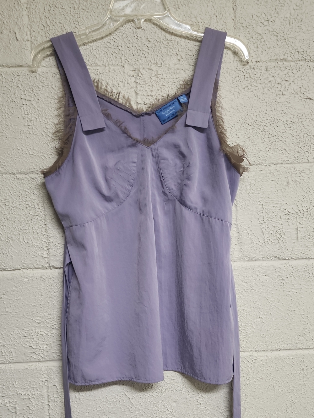 Vera Wang Lavender Satin Lace-Trim Camisole